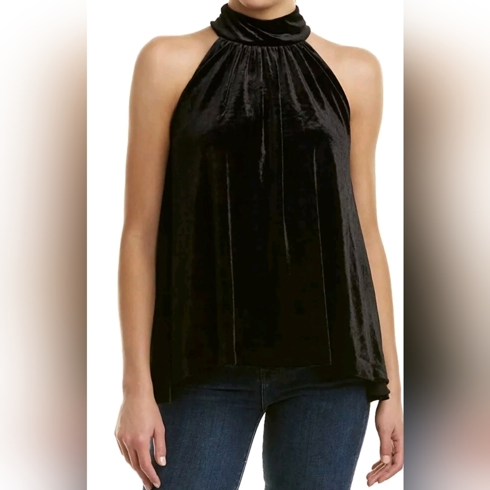 Top Blouse Velvet Sleeveless Mock neck swing top Black  FRENCH CONNECTION NWOT